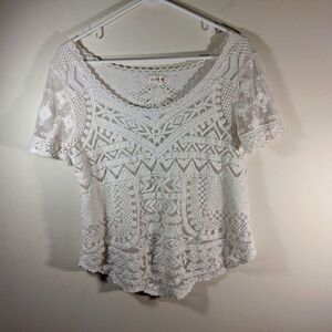 Meadow Rose Off White/Cream Women's Lace Short Sleeve Top Size M